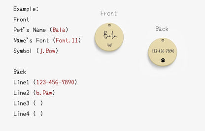 Customizable Pet Name Tag With Cute Symbols Engraved Front and Back