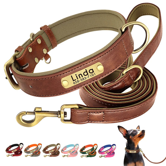 Customized Leather Dog Collar And Leash Set Soft